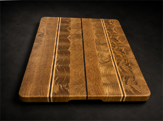 Book-Matched End-Grain Chopping Board – Oak, Walnut & Maple