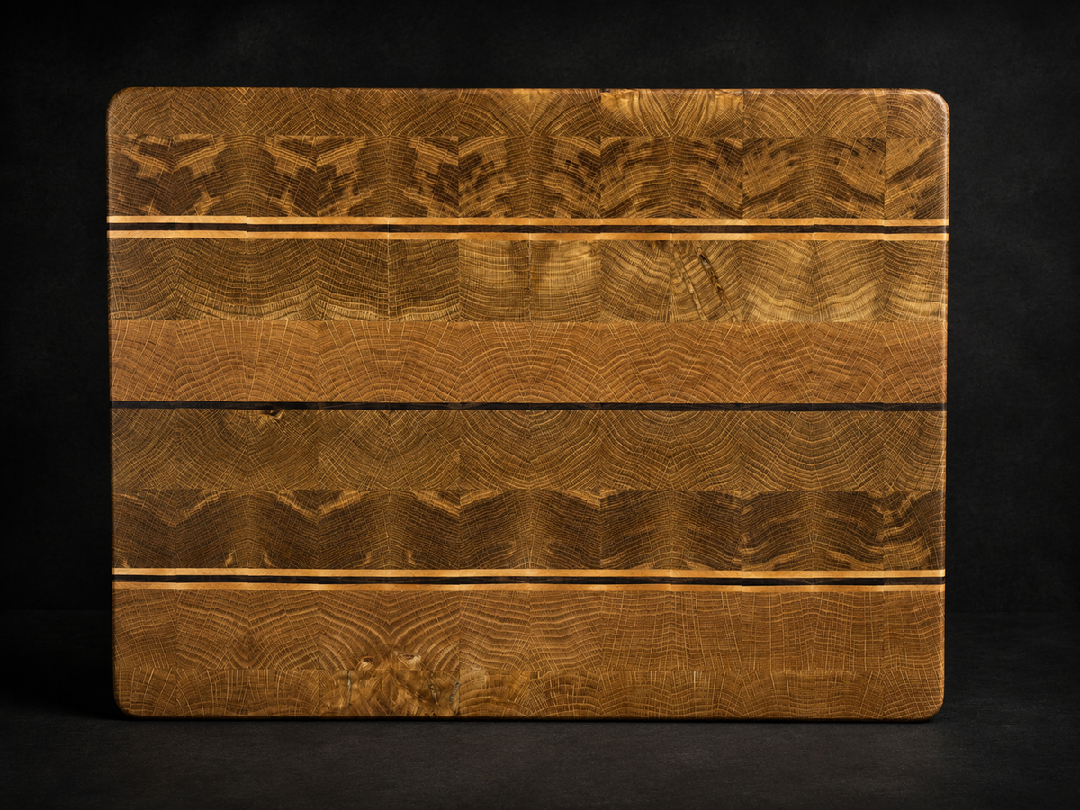 Book-Matched End-Grain Chopping Board – Oak, Walnut & Maple