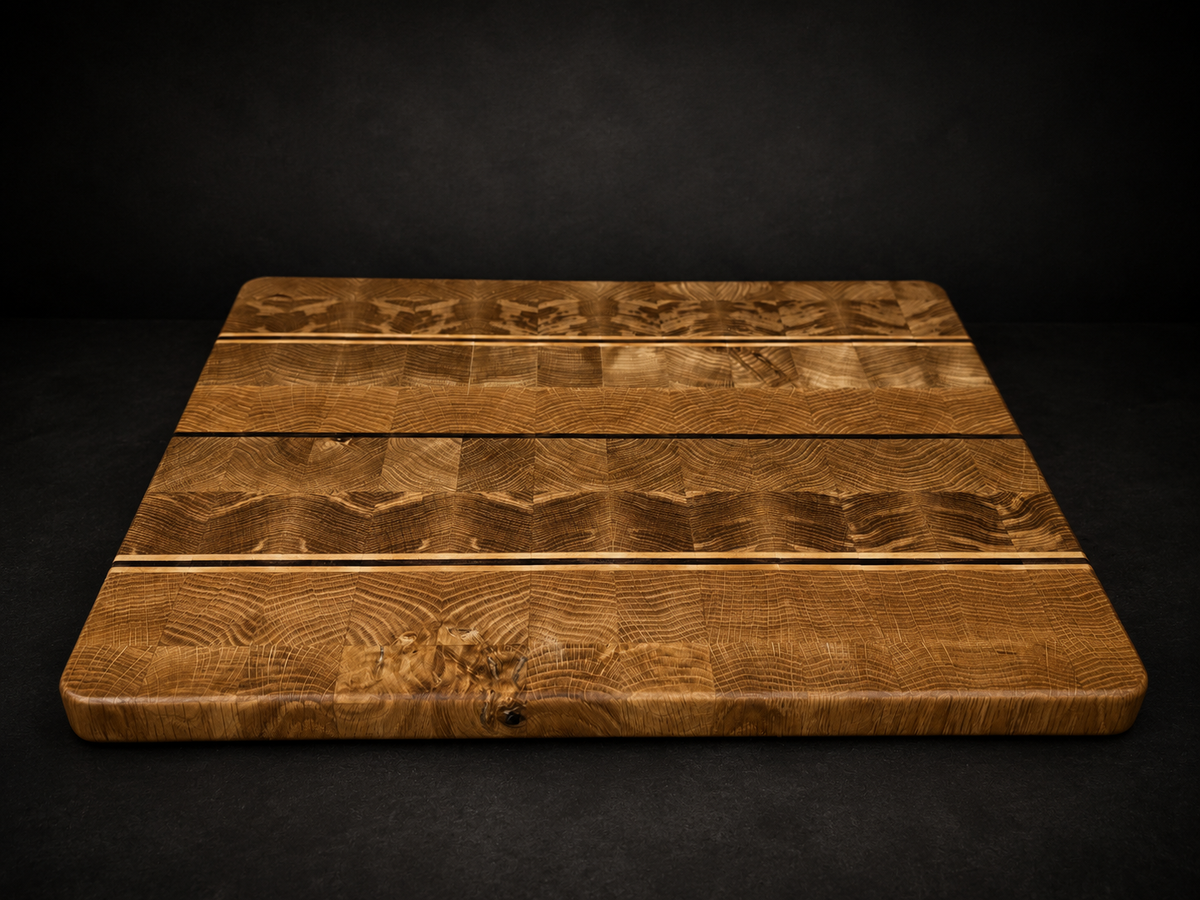 Book-Matched End-Grain Chopping Board – Oak, Walnut & Maple